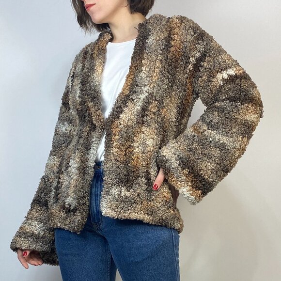 Vintage 1970s CHUNKY BOUCLE Multicoloured CARDIGAN! One Size - Picture 3 of 6